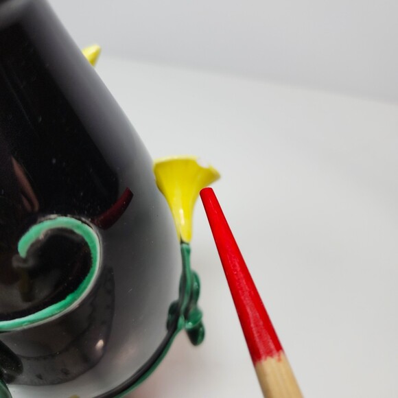 Fitz & Floyd Vintage Floral Vase 6 in. Black yellow Morning Glory Flowers - Picture 8 of 8